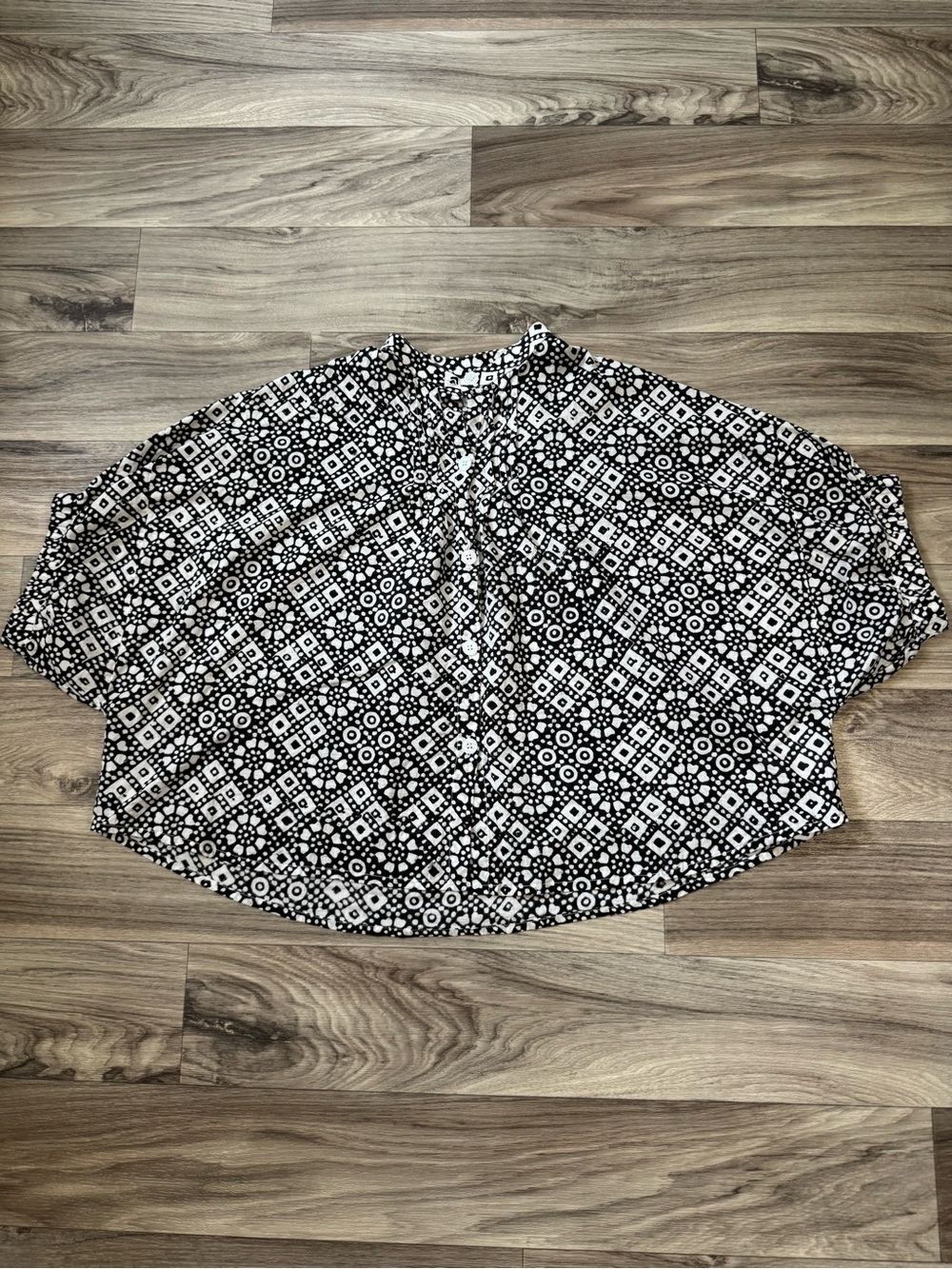 Emerson Fry India Collection Mandarin Collar Top in Daisy Check Black One Size